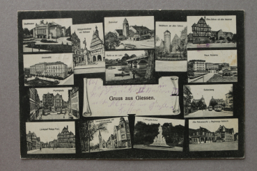 Ansichtskarte AK Gruss aus Giessen 1918 Stadttheater Rathaus Universität Bahnhof Architektur Ortsansicht Hessen